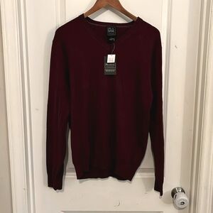 JoS. A. Bank Pima Cotton Traveler Sweater V Neck Maroon Wine Burgundy Large